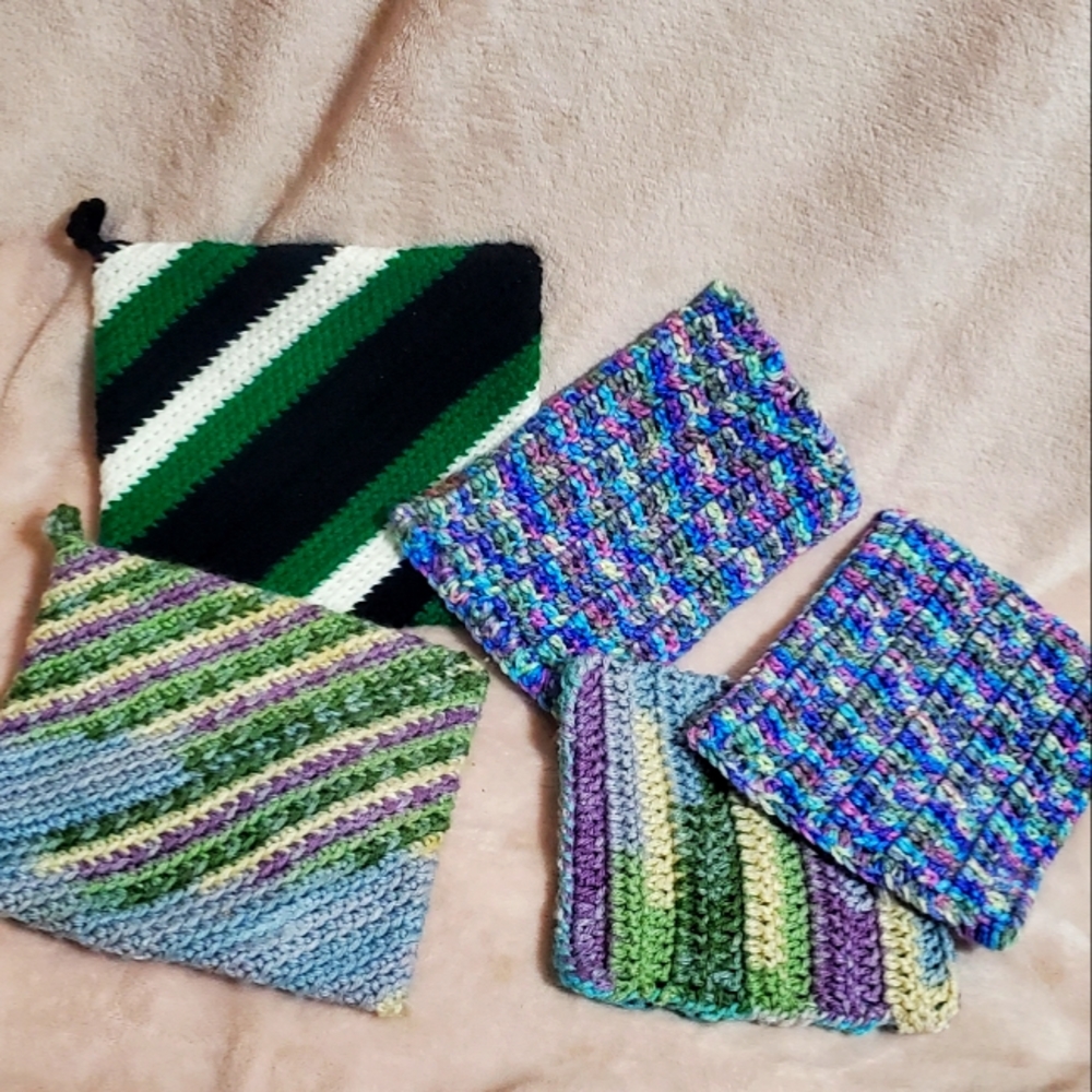 5 Lot x5 Knitted Crochet Kitchen Pot Holders